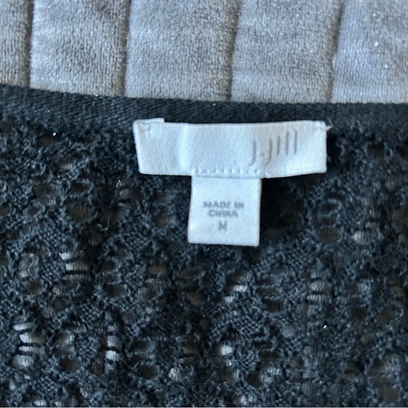 J Jill black long crochet knit open front sweater SZ M - Picture 4 of 5